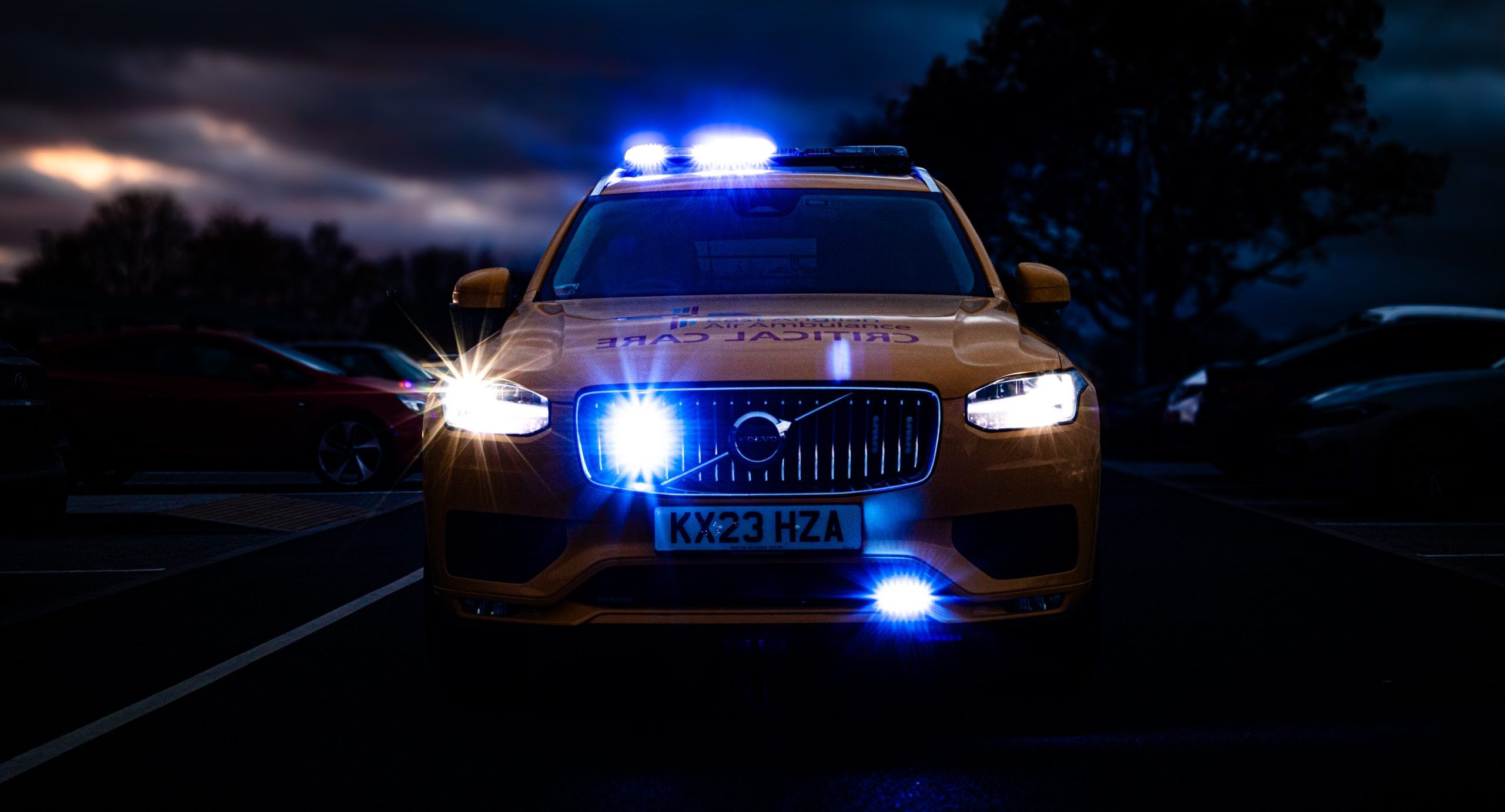critical care car at night with blue lights